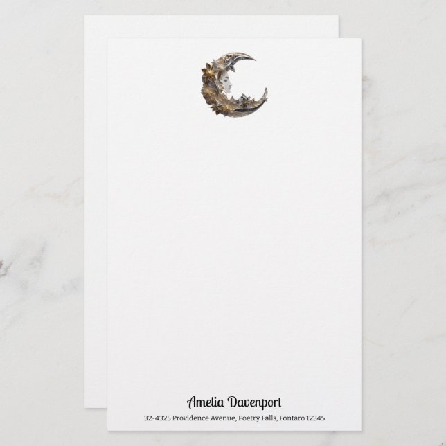 Vacker Ansikte i Måne Brevpapper (Fram/baksida)