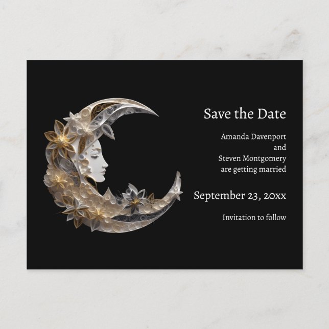 Vacker Ansikte i Måne Bröllop Meddelande Vykort (Framsida)