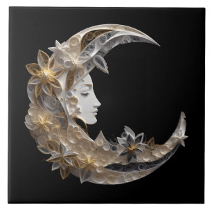 Vacker Ansikte i Måne Kakelplatta