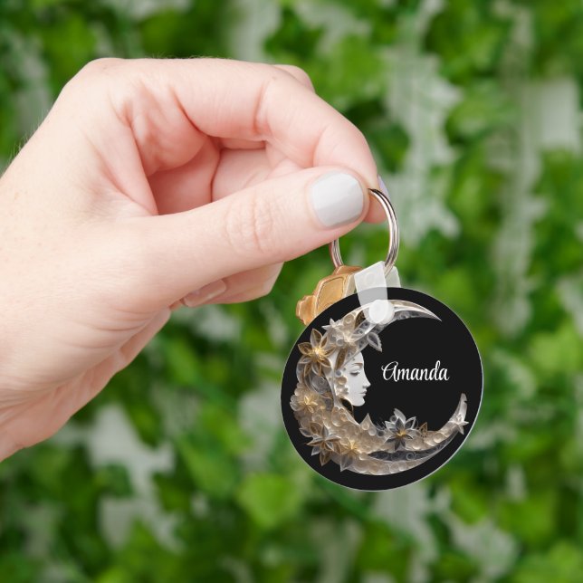 Vacker Ansikte i Måne Nyckelring (Hand)