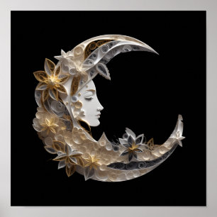 Vacker Ansikte i Måne Poster