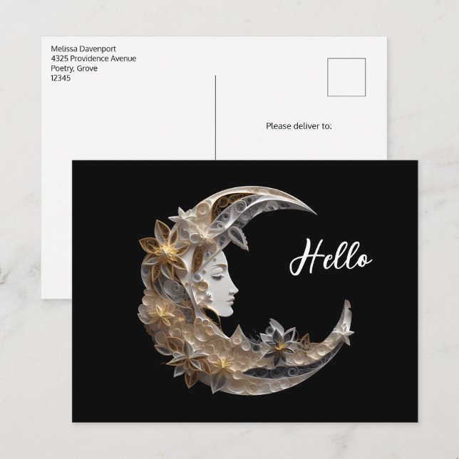 Vacker Ansikte i Måne Vykort (Fram/baksida)