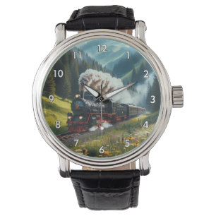 Vacker antik ångmotor, lok armbandsur