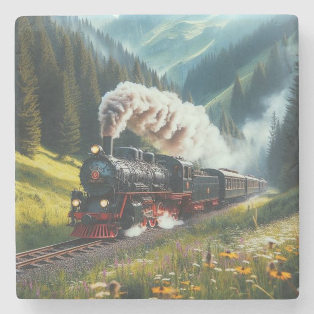 Vacker antik ångmotor, lok stenunderlägg (Framsidan)
