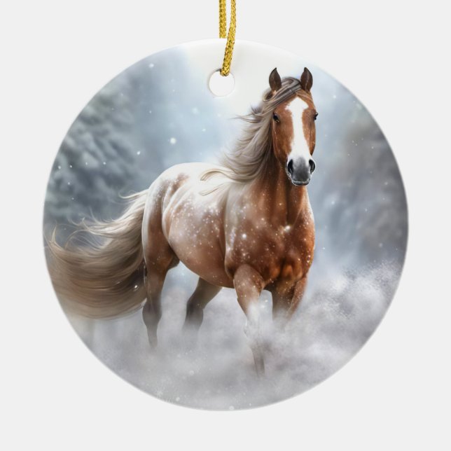 Vacker Appaloosa Horse i Snö-julen Julgransprydnad Keramik (Framsidan)