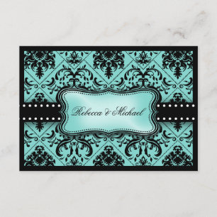 Vacker Aqua Blue & Black Damask-OSA kort