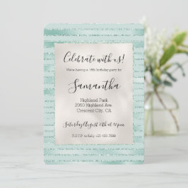 Vacker Aqua Mint Glittrig Glitterränder Inbjudningar