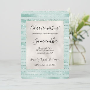 Vacker Aqua Mint Glittrig Glitterränder Inbjudningar