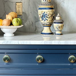 Vacker Art Deco Blå Guld Turkos Påfågel Knopp