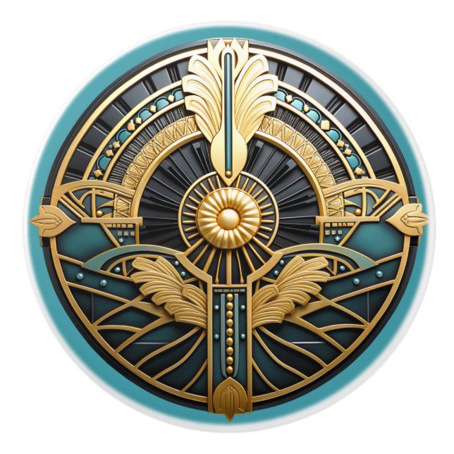 Vacker Art Deco Elegant Guld Turcos Knopp (Framsidan)