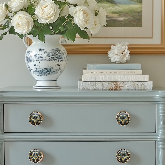 Vacker Art Deco Elegant Guld Turkos    Knopp (Skapare uppladdad)