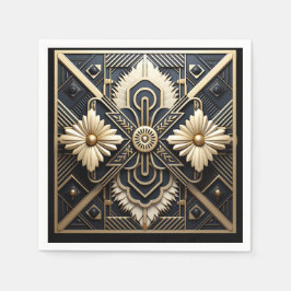 Vacker Art Deco Elfenbenscrème Guld Svart   Pappersservett