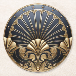 Vacker Art Deco guld & marinblå  Underlägg Papper Rund