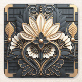 Vacker Art Deco Guld Svart Vit Elegant Underlägg Papper Kvadrat