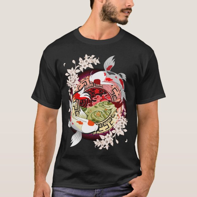 Vacker Art Japansk Flower Koi Fish T Shirt (Framsida)