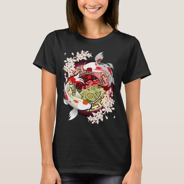 Vacker Art Japansk Flower Koi Fish T Shirt (Framsida)