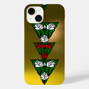 VACKER ART NOUVEAU VIT RÖDA ROSOR TRIANGEL
