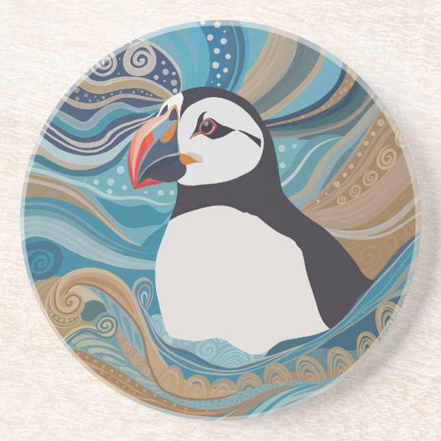 Vacker atlantisk puffin Vinkara Oceanen Underlägg (Framsidan)