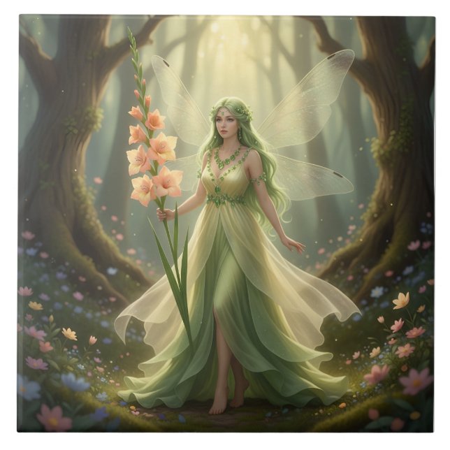 Vacker August Peridot Fairy Kakelplatta (Framsidan)