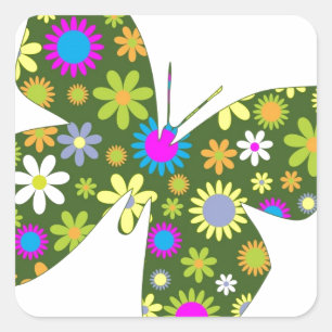Vacker Aziza Fjärilsvinge Nyckfull Blomning Fyrkantigt Klistermärke