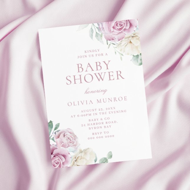 Vacker baby rosa floral baby shower inbjudningar (Skapare uppladdad)