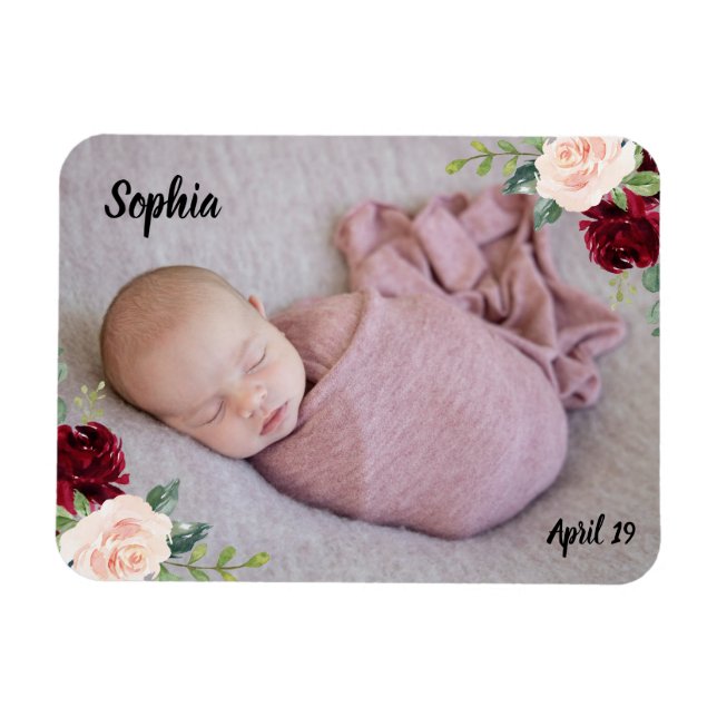 Vacker babyflicka Blush Blommor Foto Magnet (Horisontell)