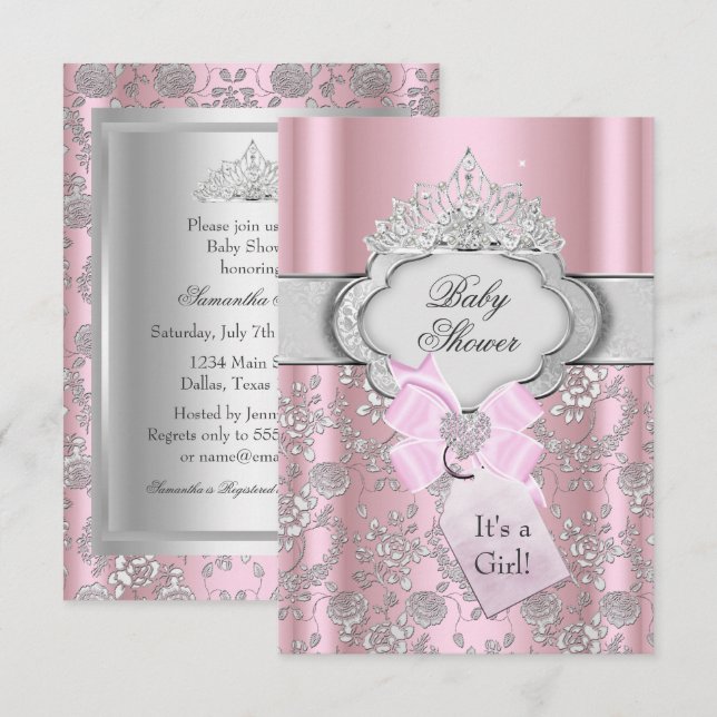 Vacker båge tiara prinsessa baby shower inbjudan (Fram/baksida)