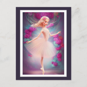 Vacker Ballerina och Ro Blommigt Ballet Dance Vykort