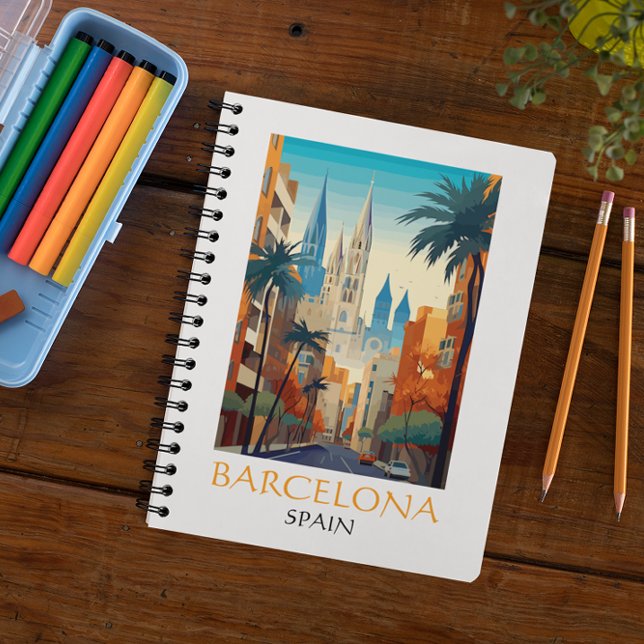 Vacker Barcelona Spanien Retro Vintage Resa Anteckningsbok (Beautiful Barcelona Spain Retro Vintage Travel Notebook)