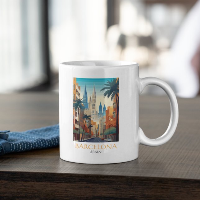 Vacker Barcelona Spanien Retro Vintage Resa Kaffemugg (Minimalist Barcelona Spain Retro Vintage Travel Coffee Mug)