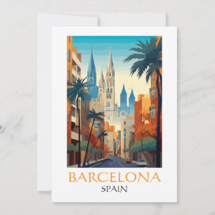 Vacker Barcelona Spanien Retro Vintage Resa Kort