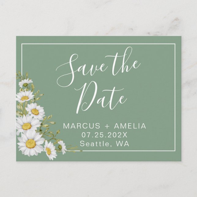 Vacker Basilika Grön & Vit Prästkrage Meddelande Vykort (Framsida)