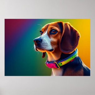 Vacker Beagle Hund Med Livlig Halsband Poster