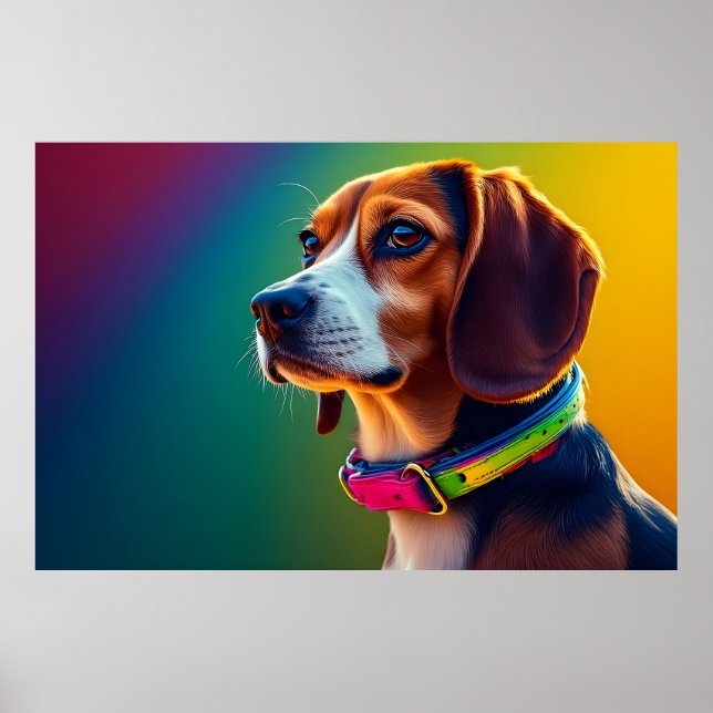 Vacker Beagle Hund Med Livlig Halsband Poster (Framsidan)