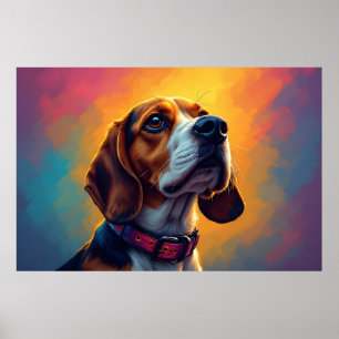 Vacker Beagle Hund Med Livlig Halsband Poster