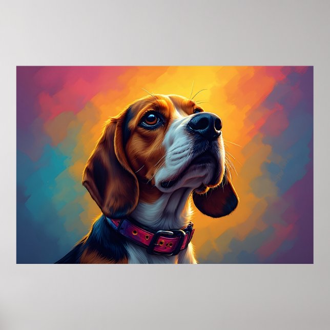 Vacker Beagle Hund Med Livlig Halsband Poster (Framsidan)