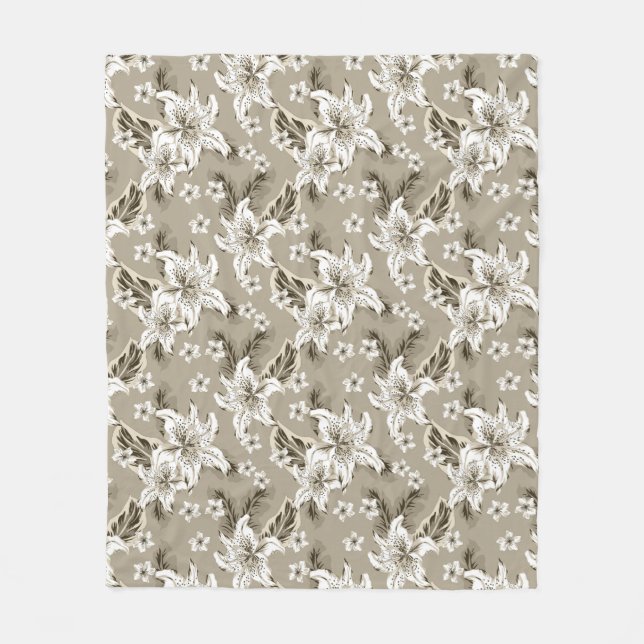 Vacker beige blommönster fleecefilt (Framsidan)
