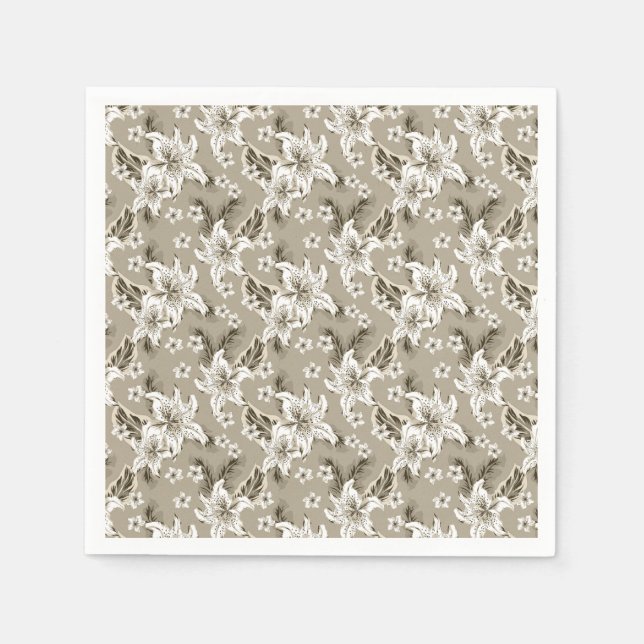 Vacker beige blommönster pappersservett (Framsidan)