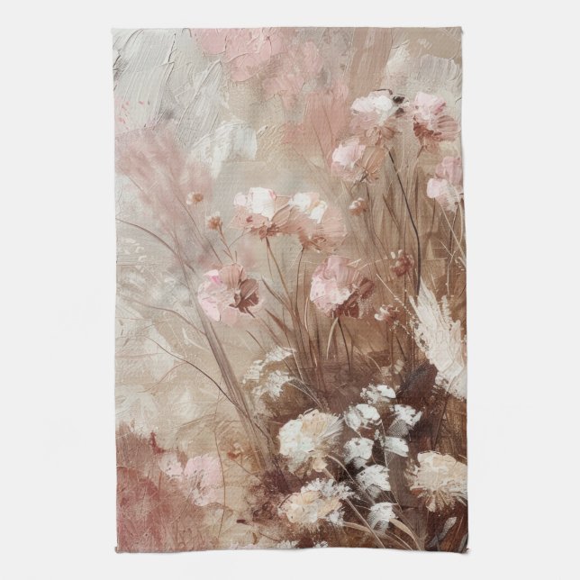 Vacker Beige Rosa Boho Blommig  Kökshandduk (Vertikal)