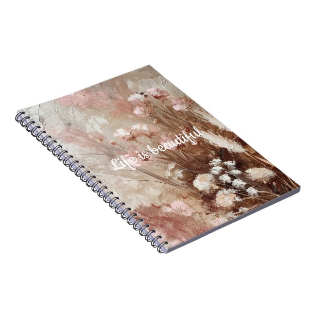 Vacker Beige Rosaktig Boho Blommig  Anteckningsbok (Högra Sidan)