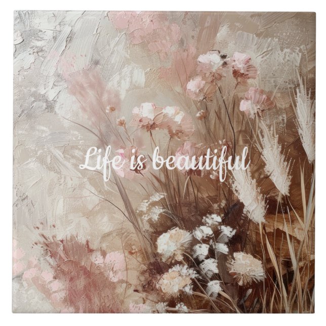 Vacker Beige Rosaktig Rosa Boho Blommig  Kakelplatta (Framsidan)