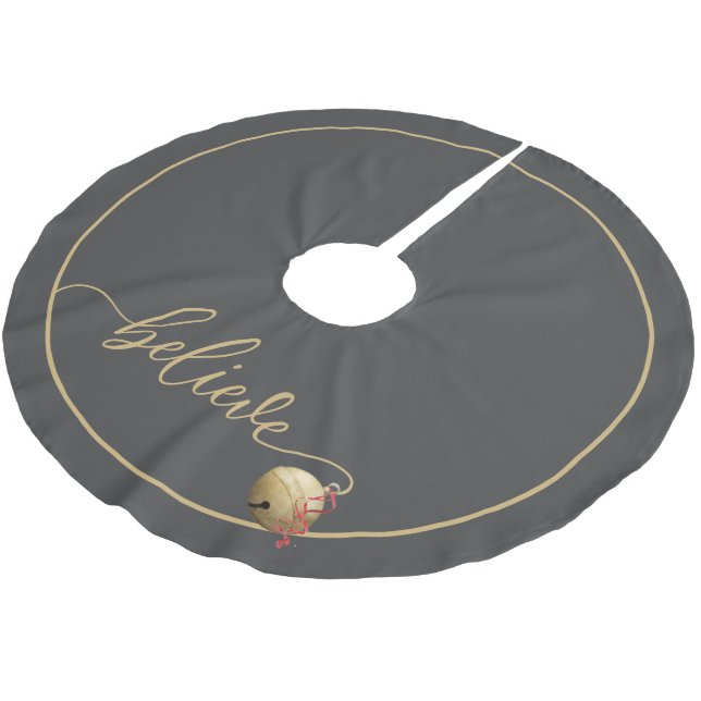Vacker BELIEVE skrift Jul Jingle Bell Julgransmatta Borstad Polyester (Vinklad)