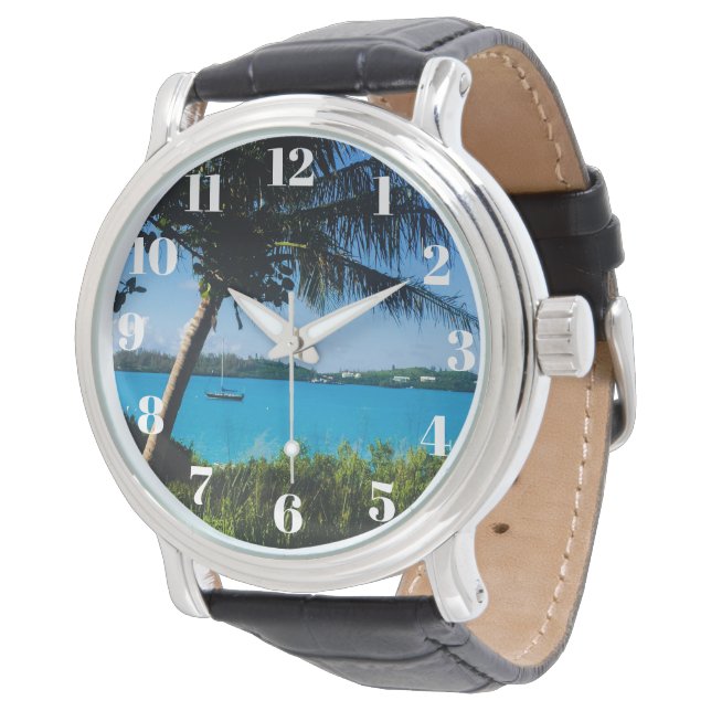 Vacker Bermuda Boat och Tropical Beach Gift Armbandsur (Vinklad)