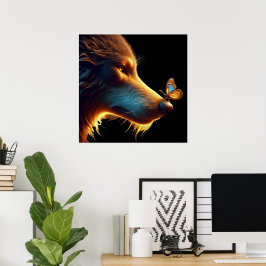 Vacker bild av varg och fjäril med bakgrundsbelysn poster