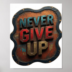 Vacker blå ALDRIG GE UPP Poster