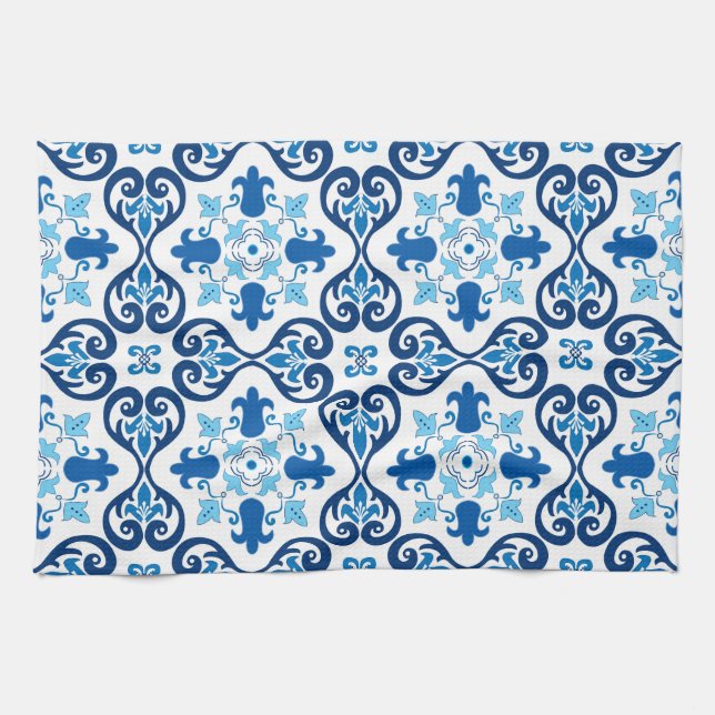 💙 Vacker blå Azulejos III  Kökshandduk (Horisontell)