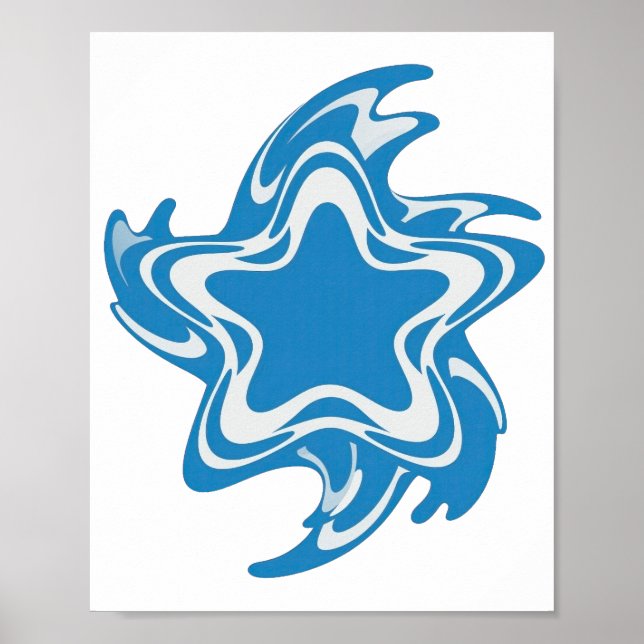 Vacker Blå BLÅ STJÄRNA Grafisk Design Poster (Framsidan)