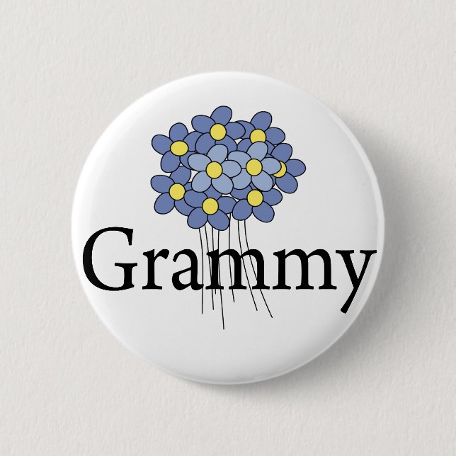 Vacker blå blom Grammy T-shirt Knapp (Framsida)
