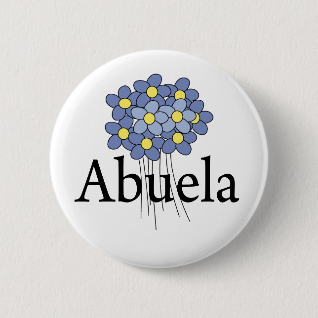 Vacker Blå Blomma Abuela T-shirt Knapp (Framsida)