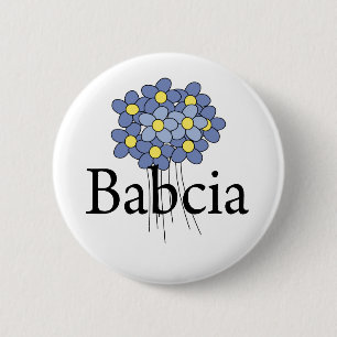 Vacker blå blomma Babcia t-shirt Knapp